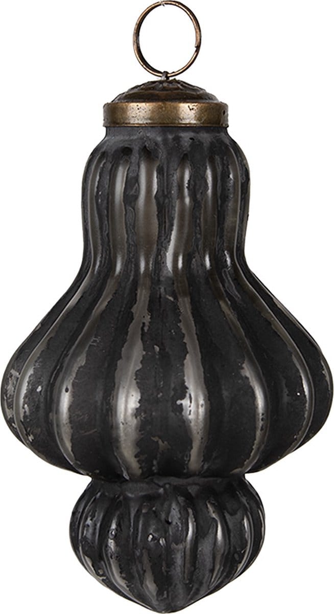 Clayre & Eef Kerstbal Overig Ø 7x12 cm Zwart Grijs Glas Kerstballen