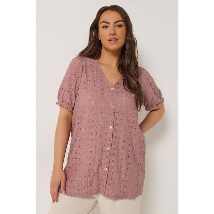 Yours Roze Blouse Met Broderie Anglaise Size 46
