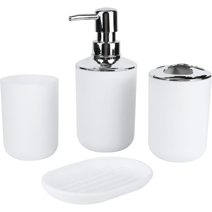Ensemble d'accessoires de salle de bain 4 pièces/ensemble Bouteille à lotion en plastique Gobelet de rangement Gobelet de rinçage Porte-savon Blanc blanc