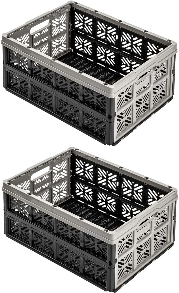 2x Opvouwbare boodschappenkrat auto 32L Grijs