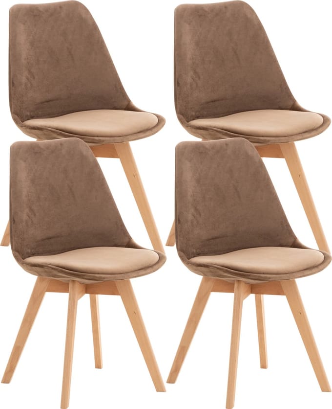CLP Set van 4 Eetkamerstoelen Linares - met rugleuning - beukenhouten frame - Fluweel/bruin