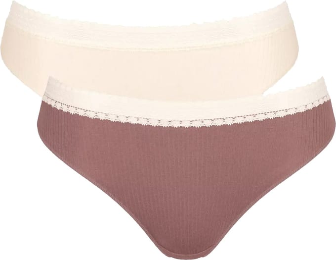 Sloggi Women GO Ribbed R Tai (2-pack) - dames slip - lichtbruin en ecru