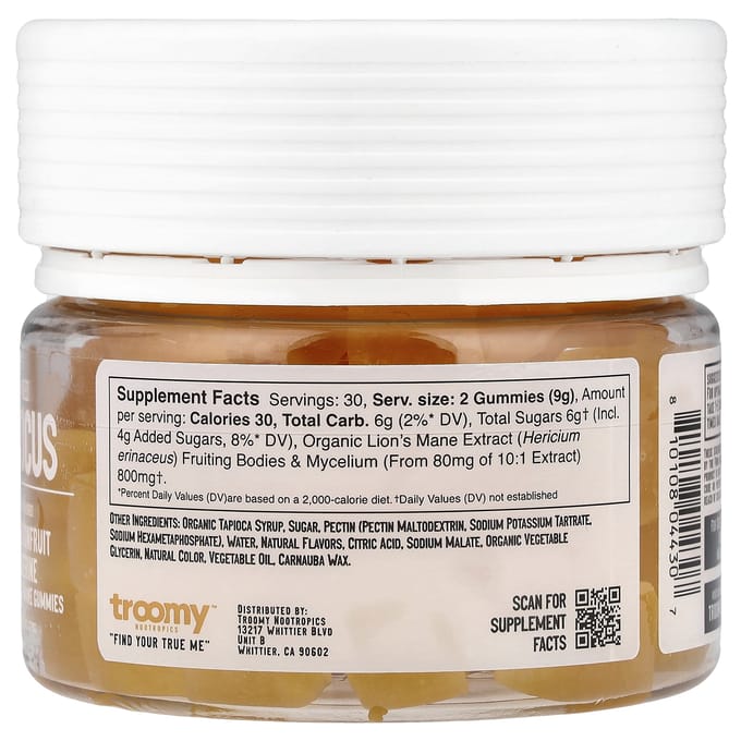 Troomy Nootropics, Focus, Functionele Paddenstoelen Gummies, Passievrucht Mandarijn, 60 Gummies