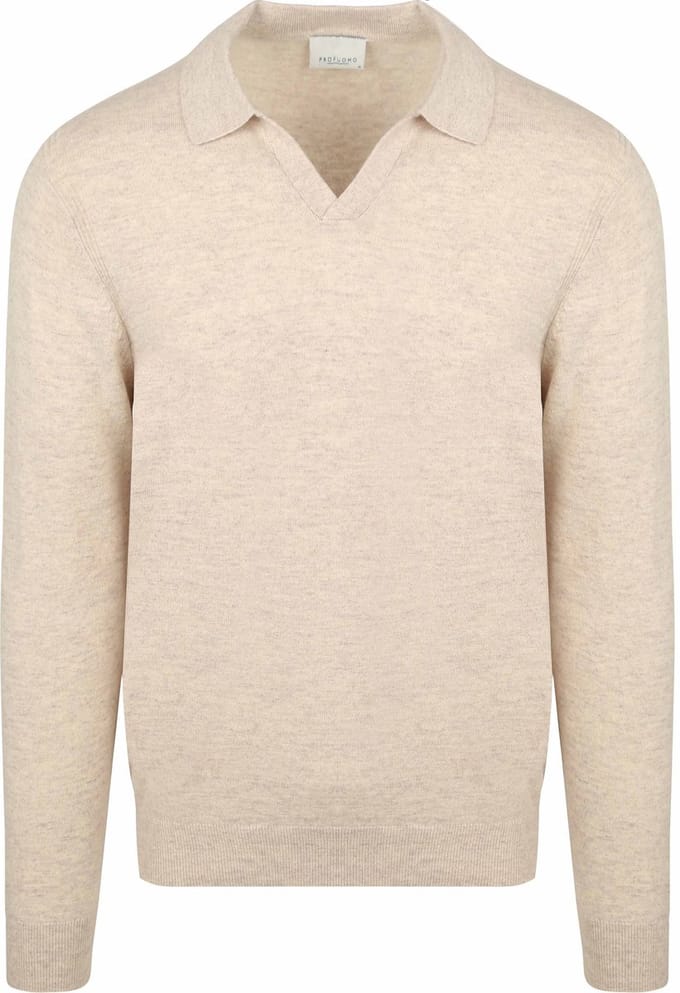 Profuomo Longsleeve Poloshirt Wol Blend Sand - Maat L - Heren - Pullovers