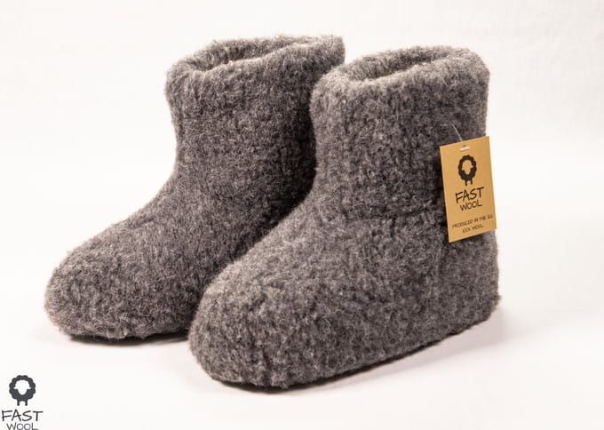 FAST WooL - 100% merinowol - Wollen sloffen - laars model - grijs - maat 49