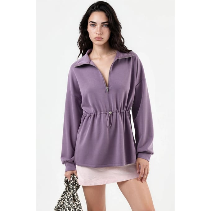 Ritskraag Sweatshirt met Verstelbare Taille