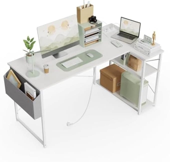 PromoHome L-vormig hoekbureau met USB-aansluitingen en opbergruimte