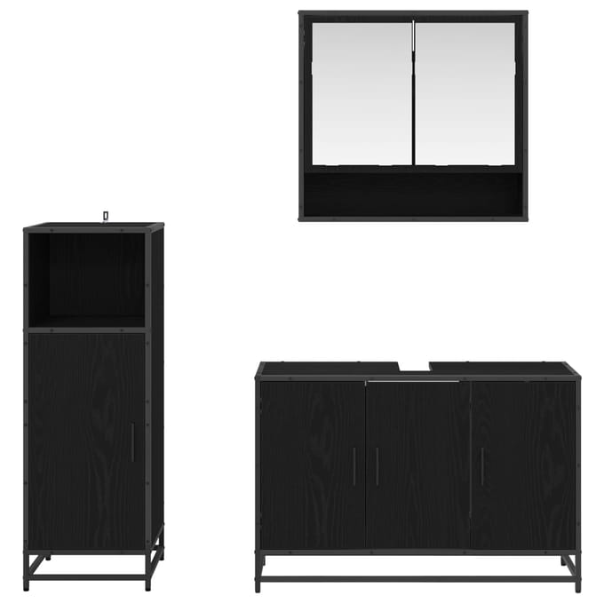 vidaXL - Badkamermeubel - Set - 3 - st - Zwart - Eiken - 90 - x - 33 - x - 60 - cm