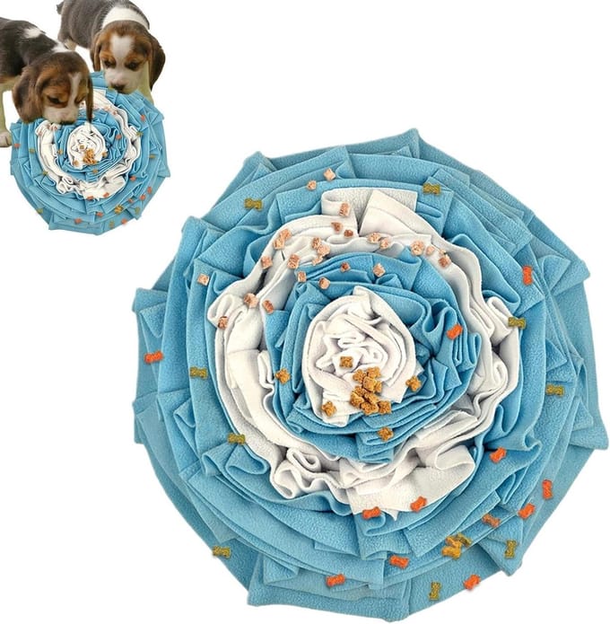 Honden Snuffelmat - Interactief Speelgoed - Mentale Stimulatie - Antislip Basis - 45x45x2cm - Blauw Wit