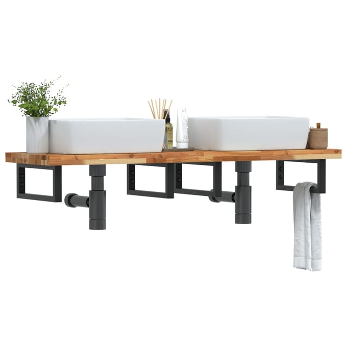 vidaXL - Badkamer - wandschap - staal - en - massief - acaciahout