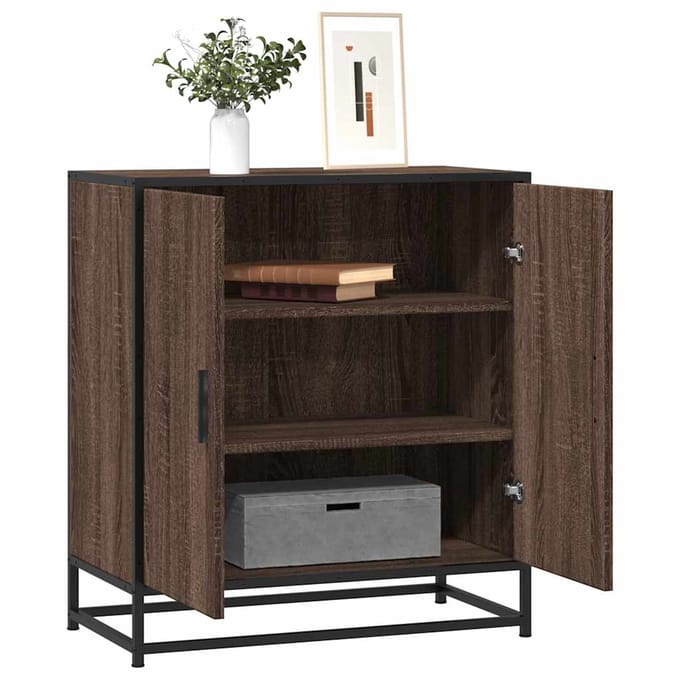 vidaXL - Dressoir - 68x35x76 - cm - bewerkt - hout - en - metaal - bruin - eikenkleur