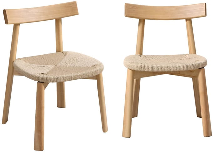 sweeek - Set van 2 scandinavische stoelen van rubberhout met zitting van touw - tilda