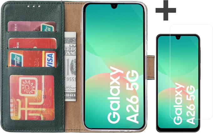 Hoesje met Screenprotector Geschikt voor Samsung Galaxy A26 – Arara bookcase met pasjeshouder - Groen