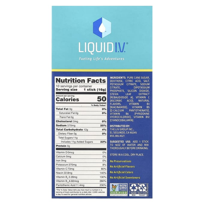 Liquid I.V., Multiplicateur d'hydratation®, Mélange pour boisson électrolytique, Citron vert, 10 sachets individuels, 0,56 oz (16 g) Chaque