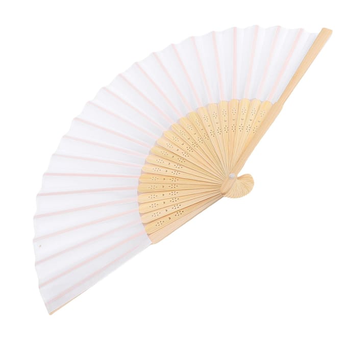 Opvouwbare Handwaaier 21cm Blanco Zijden Stof Bamboe Opvouwbare Handwaaier voor Bruiloft Dagelijks Gebruik white