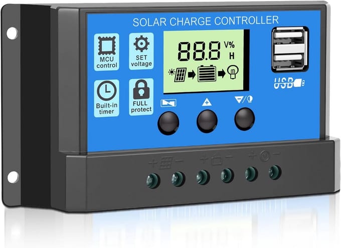 Solar Laadregelaar 30A 12V/24V met Dubbele USB en LCD Display