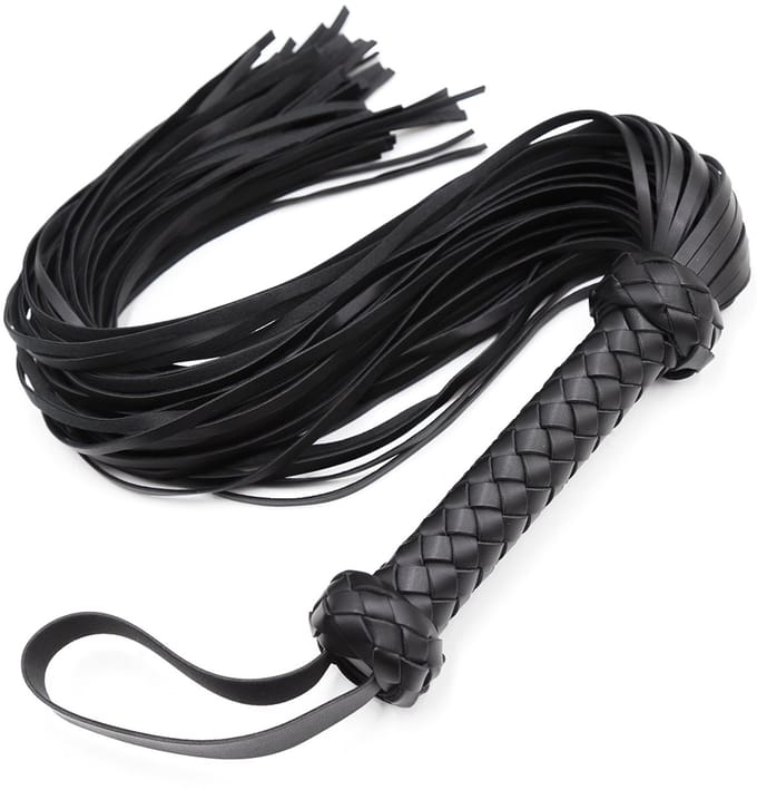 Smart Moves - Flogger - PU Leer - Gevlochten Handvat - 65 cm - Zwart