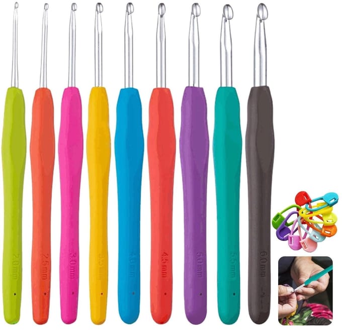 Dailygoods - 9-delige Haaknaaldenset 2,0-6,0 mm - Ergonomische Breinaalden met Kleurcode