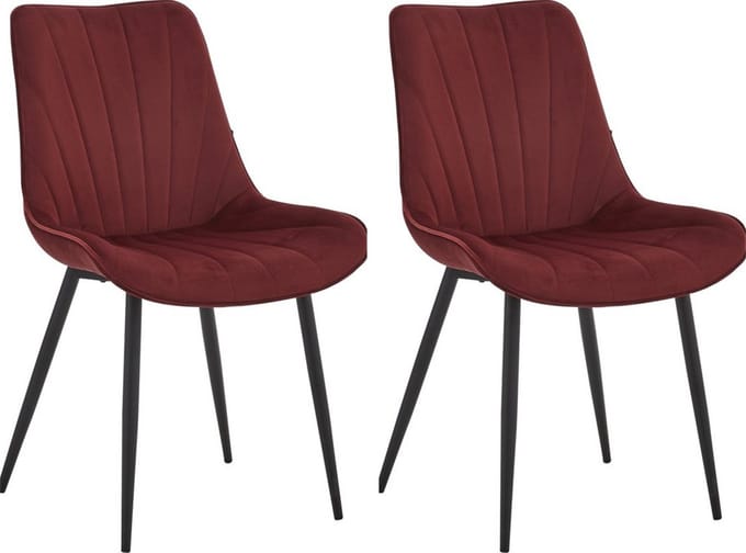 Colenis® - Lesedi Eetkamerstoel - Set Van 2 - Bordeaux - Fluweel - Velvet - Industrieel