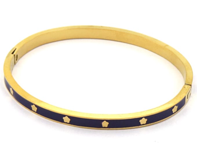 Armband Dames - Bangle Sterren - RVS - One Size - Goudkleurig en Paars