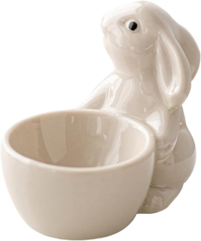 Keramische Eierdopjes - Eierhouder Mok - Ontbijt Serveren - Konijnenvorm Ontwerp - 8.5 x 7 cm - Wit