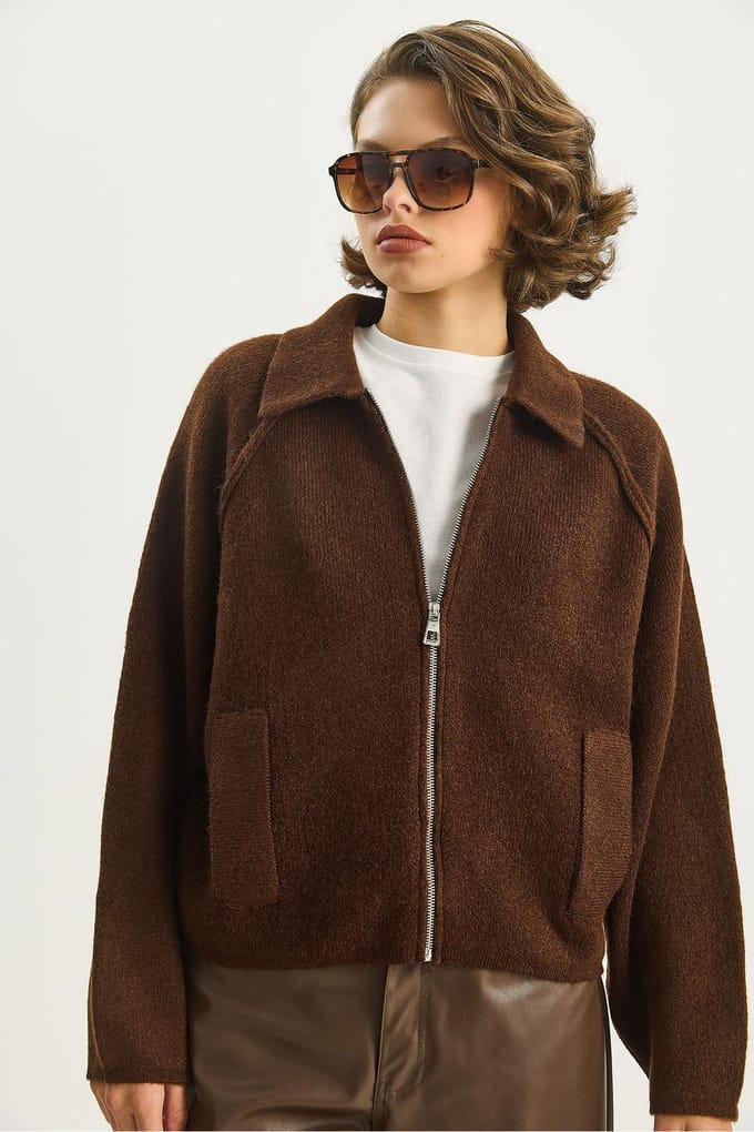 Geribde Gebreide Rits Cardigan