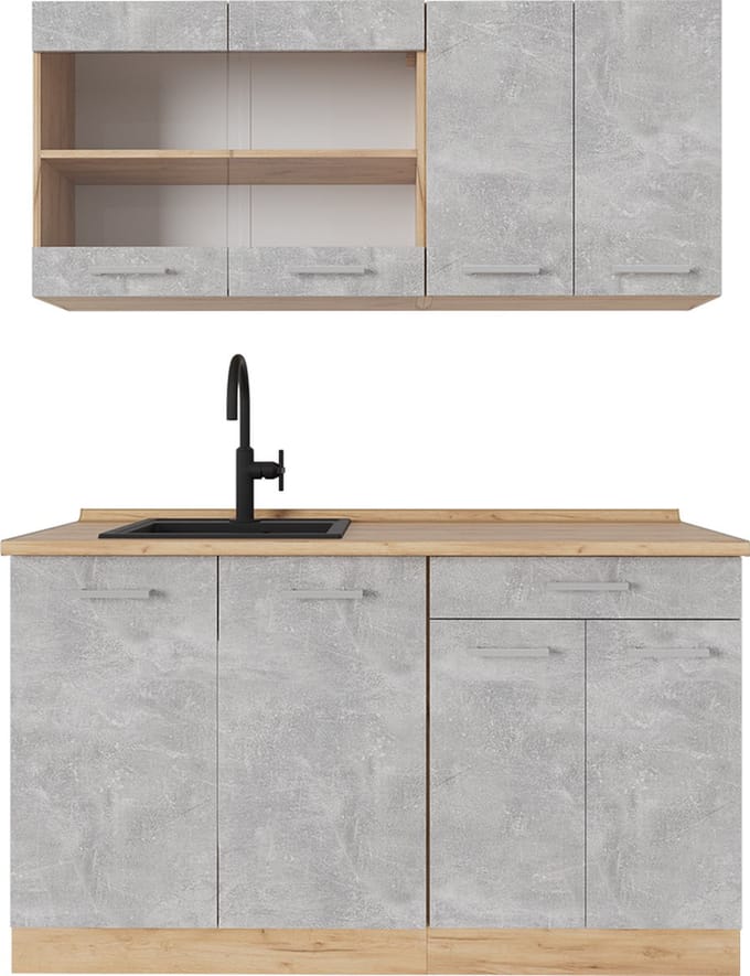 Vicco R-Line Eenpersoonskeuken – 140 cm, WB Eik Beton/gouden eik