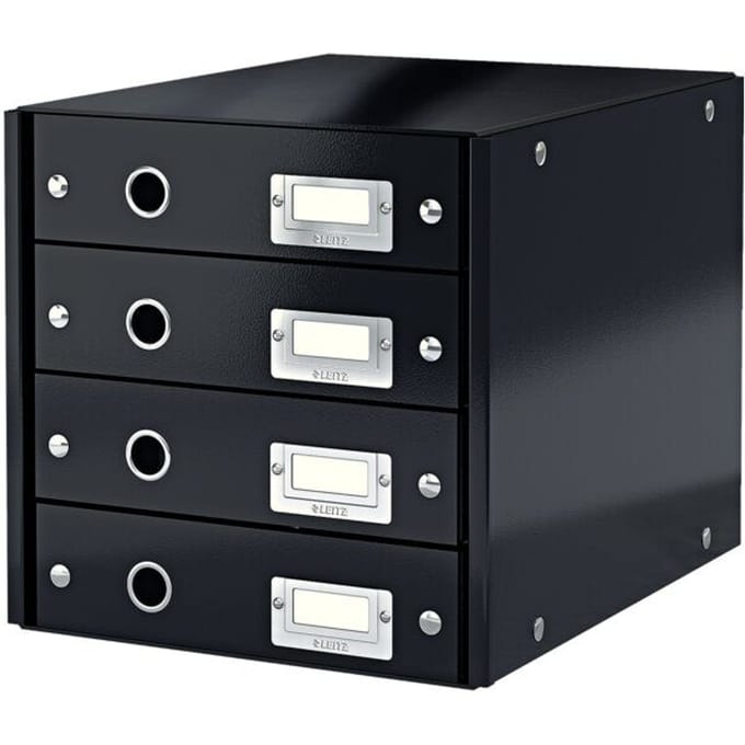 Leitz Wow Click & Store Ladekast Met 4 Laden - 81% Gerecycled Karton - Voor A4 Formaten - Ruimtebesparende Opberger - Zwart