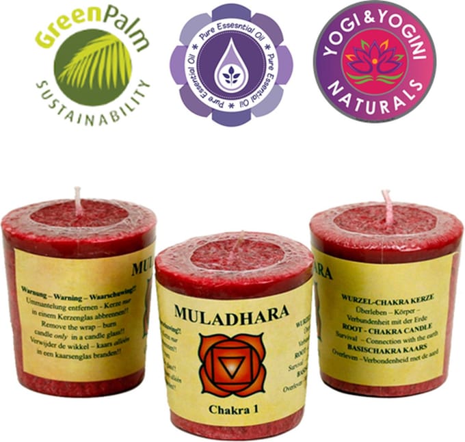 Geurkaarsje 1e chakra - 3 stuks - 4.5x4cm - Rood
