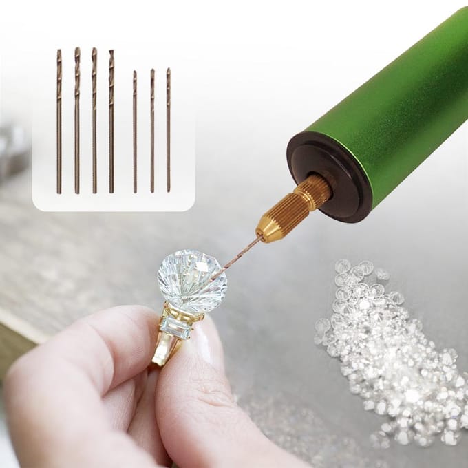 Verstelbare 0,8-1,2 mm elektrische miniboormachine met 8 boortjes van 0,8 mm en 1,1 mm voor doe-het-zelf sieraden donkergroene kleur