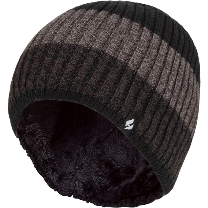 Heat Holders - Thermische gestreepte wintermuts voor heren - Zwart