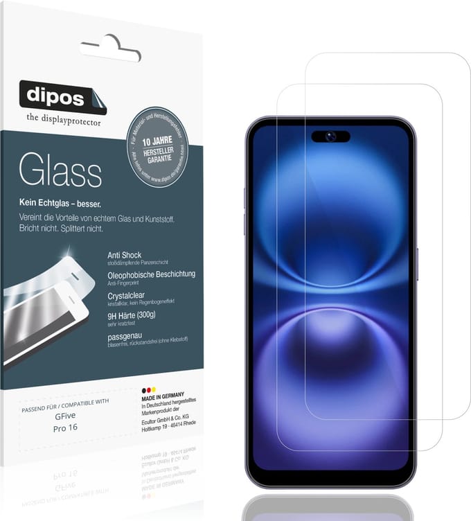 dipos – 2x Pantserfolie geschikt voor GFive Pro 16 | 9H Screenprotector