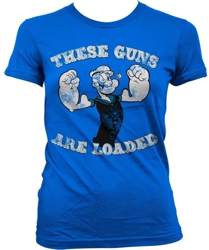 Popeye These Guns Are Loaded Girly T-shirt voor dames, blauw