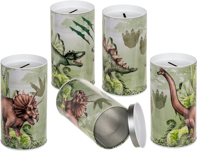 Out of the Blue spaarpot dinosaurus metaal 15,5x8 cm assortie.