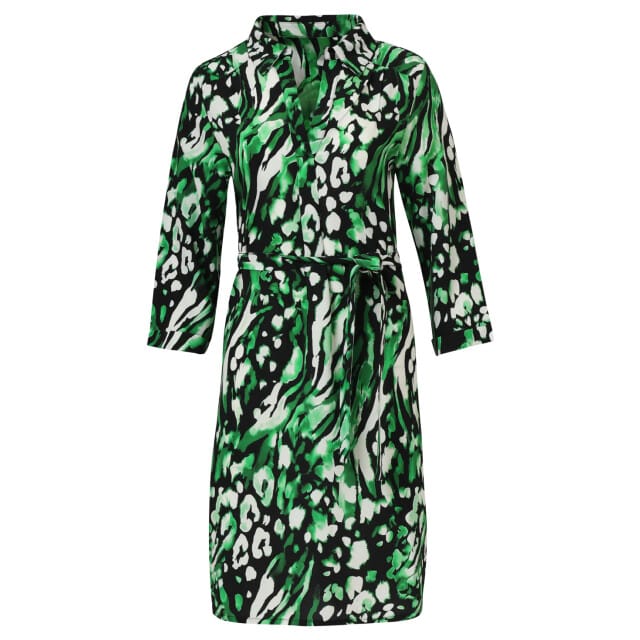 Smashed Lemon Groen en zwart dierenprint jurk met v-hals en kraag |