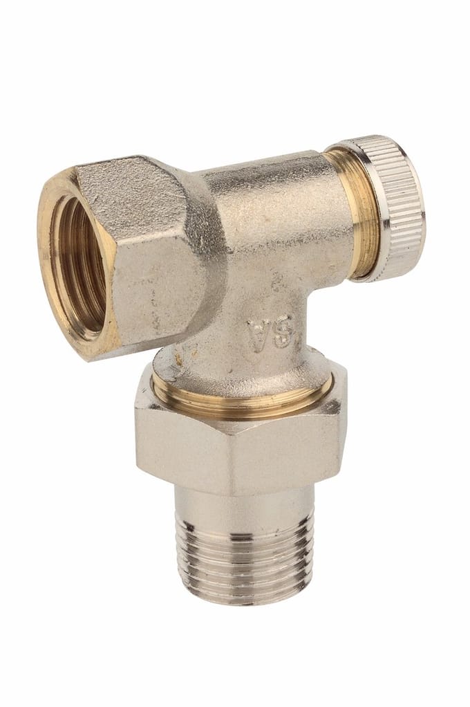 KIRCHHOFF Radiator Fitting - Vernikkeld - Haaks Doorloop - 1/2" - Afsluitbaar