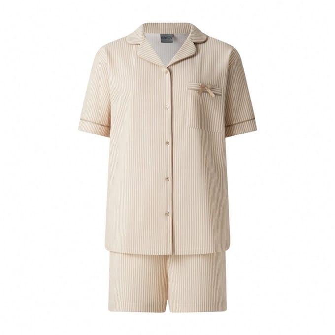 Lunatex - dames shortama 124268 doorknoop - korte pyjamaset - zand - maat M