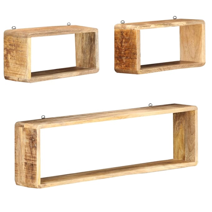 vidaXL - 3-delige - Wandschappenset - kubus - massief - mangohout