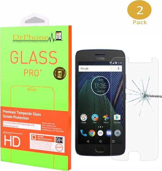 DrPhone 2 x Moto G5s Glas - Glazen Screen protector - Tempered Glass 2.5D 9H (0.26mm)