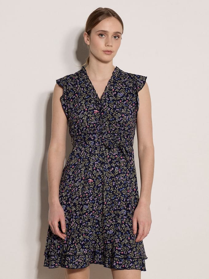 Mini-jurk met bloemenprint en ruches