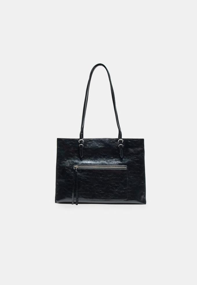 Stradivarius Shopper met ritsen en leereffect  Zwart OS