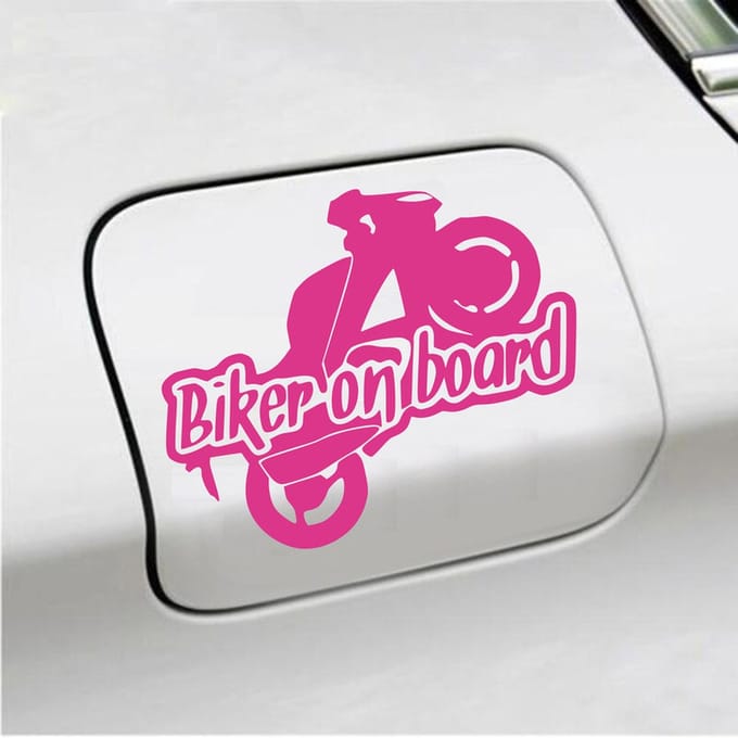 Bumpersticker - Biker On Board - 11,9 X 14,8 - Roze