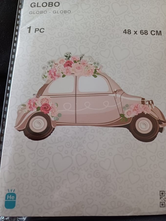 Folieballon rose auto met bloemen 48x68cm