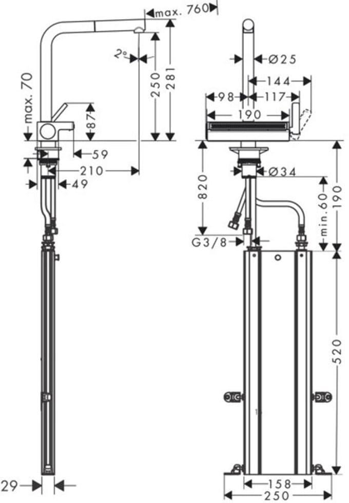 Hansgrohe Aquno Select M81 - 1 greeps keukenkraan - 250 uitrekb. uitloop - 2jet - sbox - mat zwart
