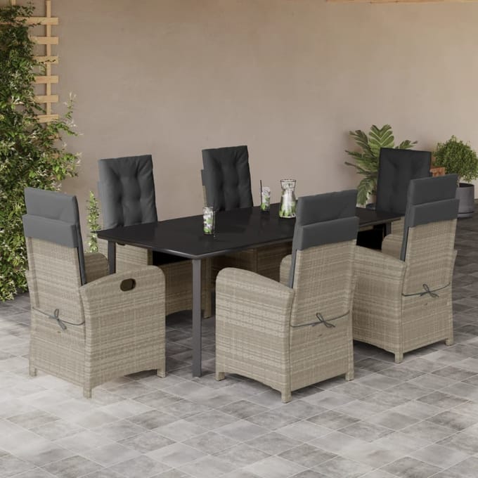 vidaXL - 7-delige - Tuinset - met - kussens - poly - rattan - grijs