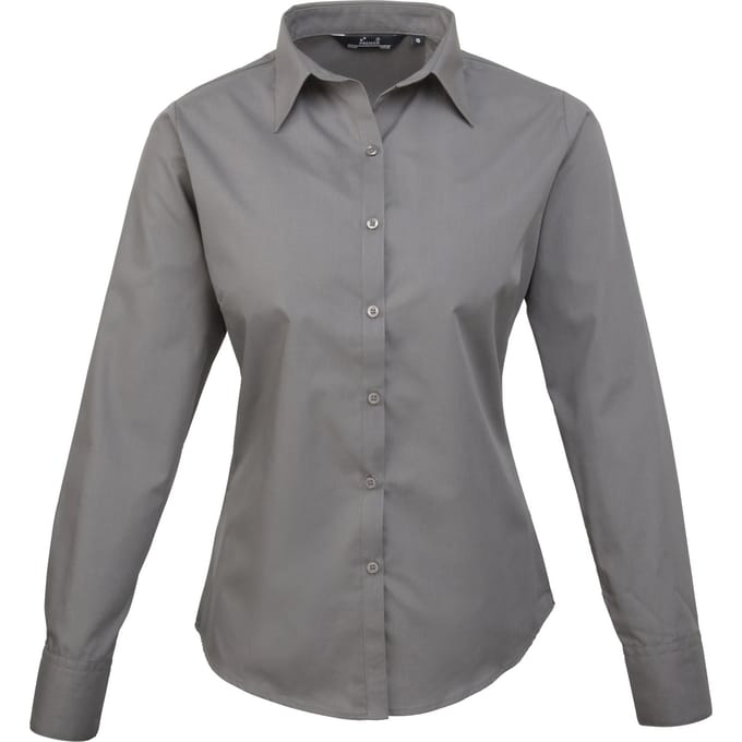 Premier Dames/Dames Popeline Blouse met Lange Mouwen (Donkergrijs)
