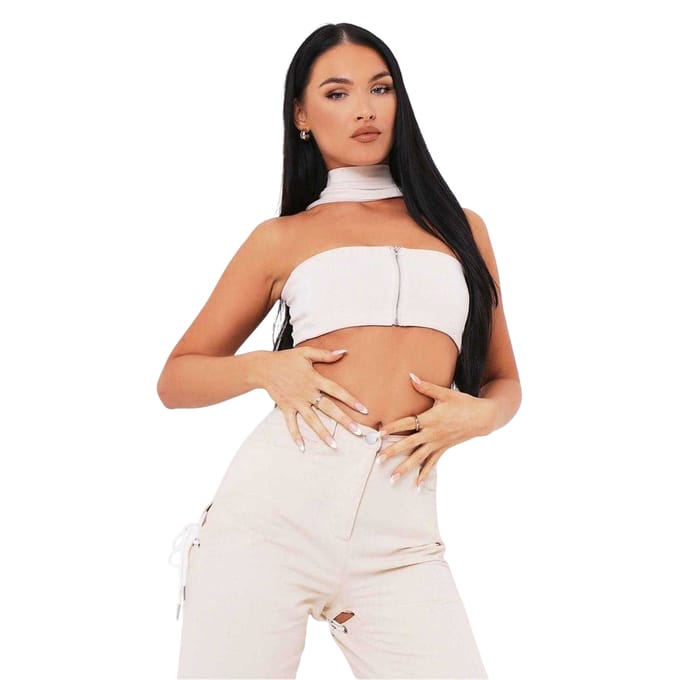 Missy Empire Dames/Dames Ribbed Bandeau Crop Top (Zand)