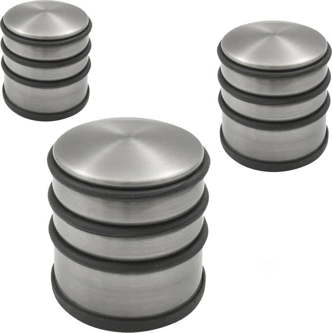 Deurstopper DARA nikkel satijn - 3 stuks - deurstop rond - zonder schroeven - diameter 7 cm en hoogte 7,7 cm