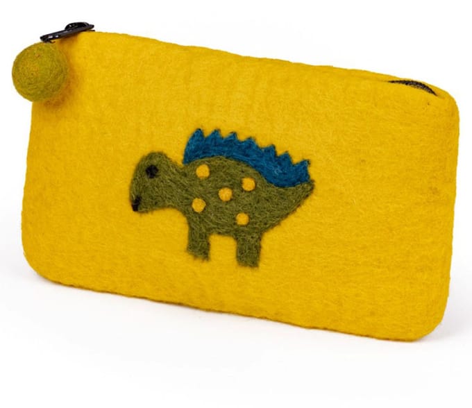 Portemonnee Wolvilt - Dinosaurus Stegosaurus - Groen - Rits - Handmade&Fairmade - 20x12cm