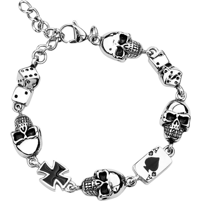 etNox hard and heavy Armband - Gambling Skull - voor Mannen - zilverkleurig